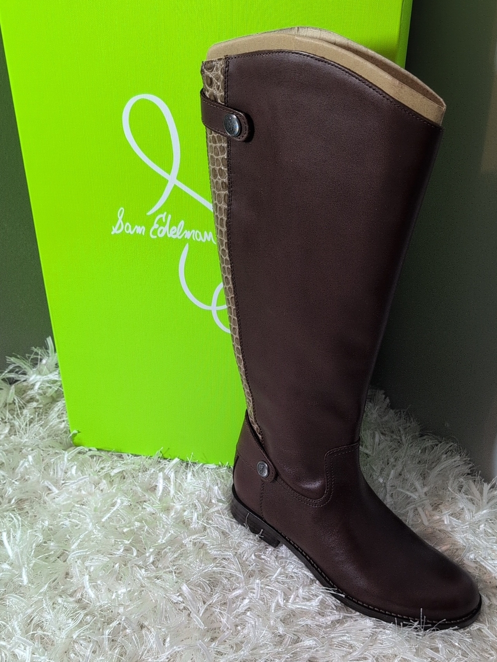 Sam Edelman Dark Brown Tall Riding Boot with Snakeskin Trim